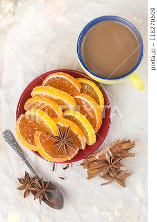 cocoa with cinnamon, delicious dessert 118270609
