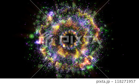 a bright magical flash resembles multi-colored and fiery fireworks 118271957