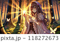 森の中の幻想的な雰囲気の美少女と夕日 118272673