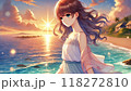 夕方の海沿いに佇む美少女 118272810