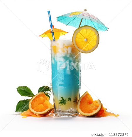 Refreshing lemonade or tropical alcoholic cocktail with lime orange and mint 118272873
