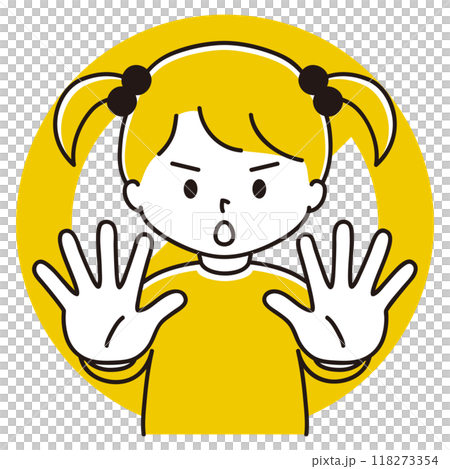 禁止マークと身体の前に手を突き出す女の子のイラスト 禁止マークと身体の前に手を突き出す女の子のイラスト 118273354