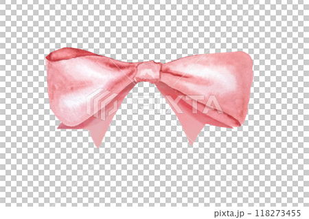 A satin bow, a peach colored ribbon, watercolor illustration isolated on white. Hand drawn design element perfect for logotype, labels, websites, cards, posters, frames, mother day decor 118273455