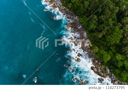 Top view Sea Shore at Phuket Thailand beautiful seacoast in open sea summer season background Top view Sea Shore at Phuket Thailand beautiful seacoast in open sea summer season background 118273795