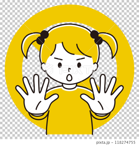 Illustration of a prohibition sign and a girl sticking her hand out in front of her body 118274755