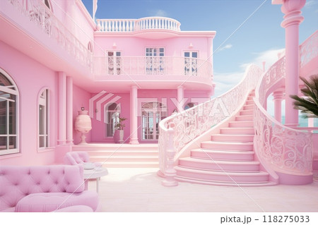 A beautiful pink dollhouse building. 118275033