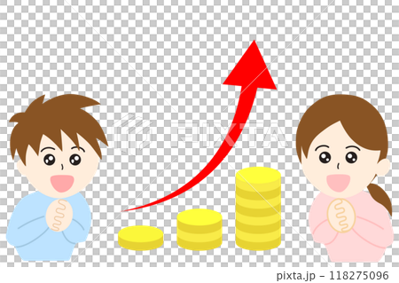 An illustration of a man and woman clasping their hands in joy as stock prices rise An illustration of a man and woman clasping their hands in joy as stock prices rise 118275096