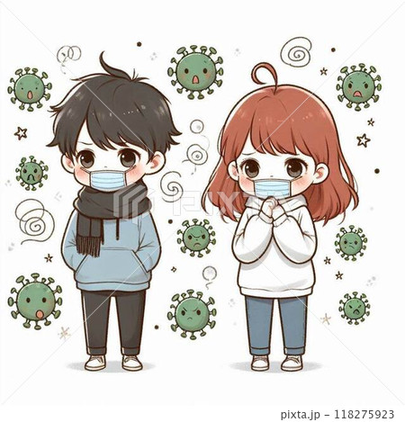 子供の周りをウィルスがとんでいるところ 118275923