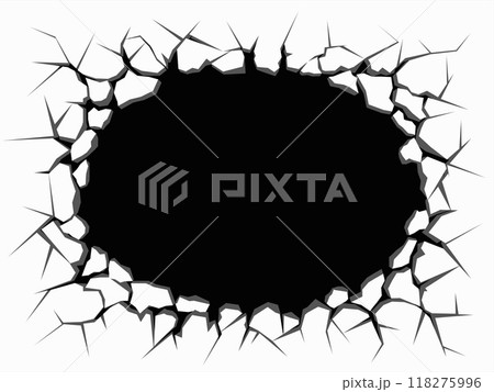 Broken wall with a hole and splinters. 118275996