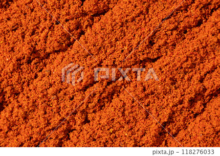 Ground paprika, red terracotta spice background, art in cooking. 118276033