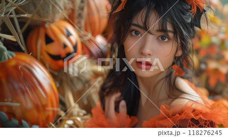 ハロウィーンのコスプレをした日本人女性 118276245