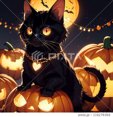 ハロウィン背景でおすましする黒猫 118276368
