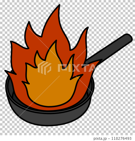 Illustration of a frying pan on fire Illustration of a frying pan on fire 118276493