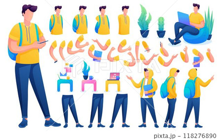Constructor for creating a Young Men. Create your own Young Men character with a Set of hands and feet. Flat 2D vector illustration N1 118276890