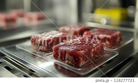 Artificial protein meat grow in laboratory, cell-based synthetic meat , generative by ai  Artificial protein meat grow in laboratory, cell-based synthetic meat , generative by ai  118277721