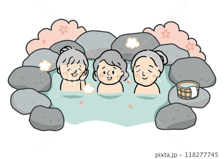 春の露天風呂に入るシニア女性三人 春の露天風呂に入るシニア女性三人 118277745