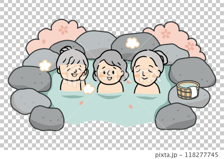 春の露天風呂に入るシニア女性三人 春の露天風呂に入るシニア女性三人 118277745