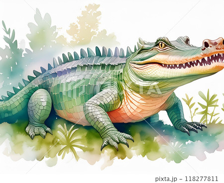 水彩画で描かれたワニ 118277811