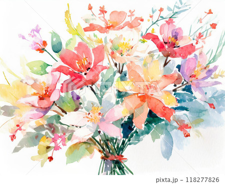水彩画で描かれた花束 118277826