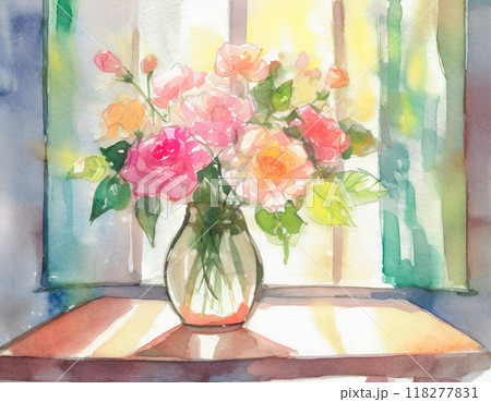 水彩画で描かれた花束 118277831