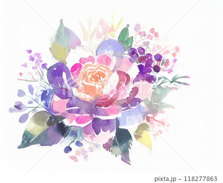 水彩画で描かれたバラ 118277863