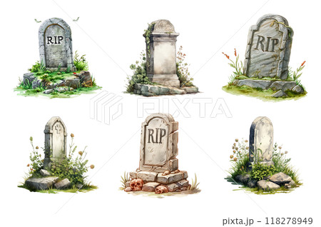 Gravestone Collection Bundle Set Isolated on a Transparent Background 118278949