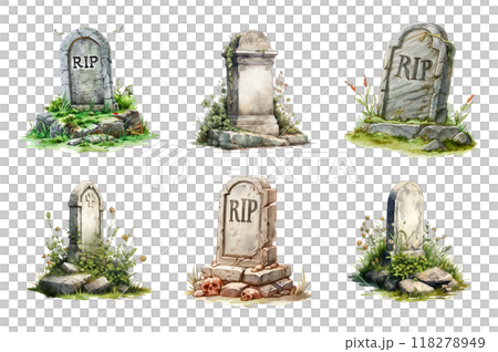 Gravestone Collection Bundle Set Isolated on a Transparent Background 118278949