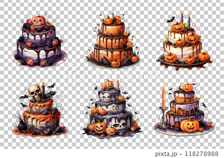 Halloween Cake Collection Bundle Set Isolated on a Transparent Background 118278988