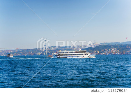 View of the Bosphorus Bridge and the Asian side of the Uskudar district in Istanbul View of the Bosphorus Bridge and the Asian side of the Uskudar district in Istanbul 118279084
