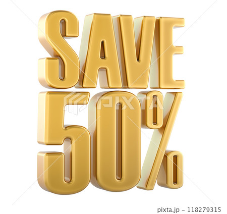 Save 50 percent, sale and discount concept. 3D rendering Save 50 percent, sale and discount concept. 3D rendering 118279315