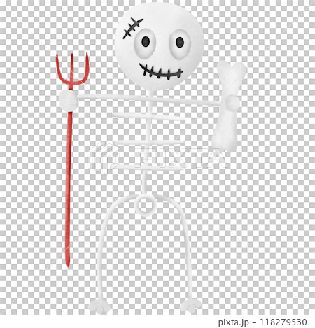 skeleton holds the bone holding the three-pronged stick. 118279530