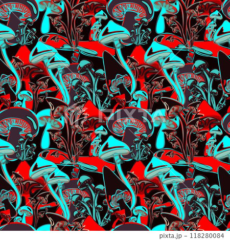 Autumn seamless pattern with colorful mushrooms. Botanical vector design 118280084