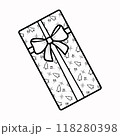 gift box with a long shape in a festive wrapper. a black outline on a white background. flat design 118280398