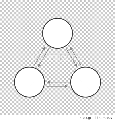 Circle icon connected to a triangle by an arrow - Relationship chart, love triangle, love triangle template 118280505