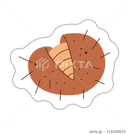 Sticker with chestnut fruit. Color flat vector illustration. Sticker with chestnut fruit. Color flat vector illustration. 118280635