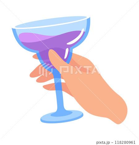 Glass with Cocktail Drink in Hand Vector Illustration 118280961