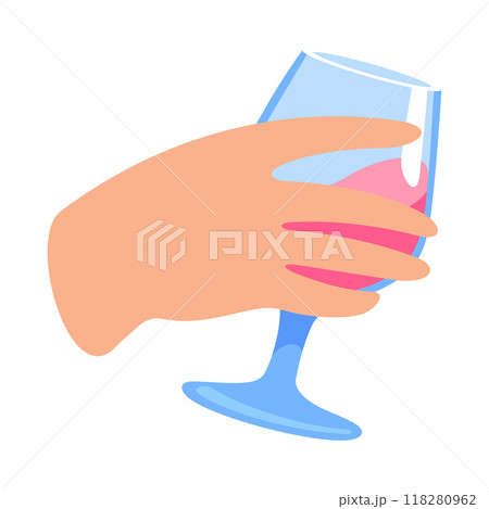 Glass with Cocktail Drink in Hand Vector Illustration 118280962