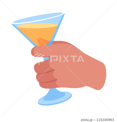 Glass with Cocktail Drink in Hand Vector Illustration 118280963