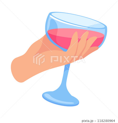 Glass with Cocktail Drink in Hand Vector Illustration 118280964