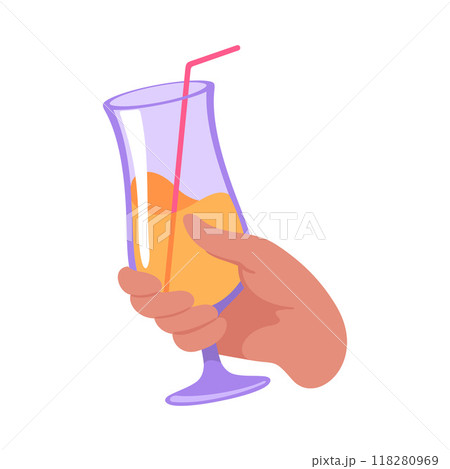 Glass with Cocktail Drink in Hand Vector Illustration 118280969