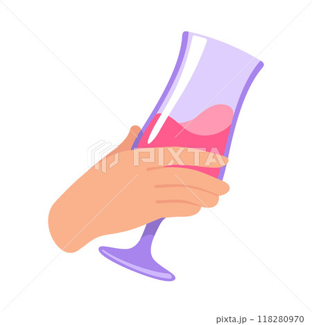 Glass with Cocktail Drink in Hand Vector Illustration 118280970