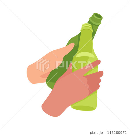 Glass Bottle with Beer Drink in Hands Clinking Together Vector Illustration 118280972