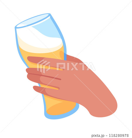 Glass with Beer Hold by Hand Vector Illustration 118280978