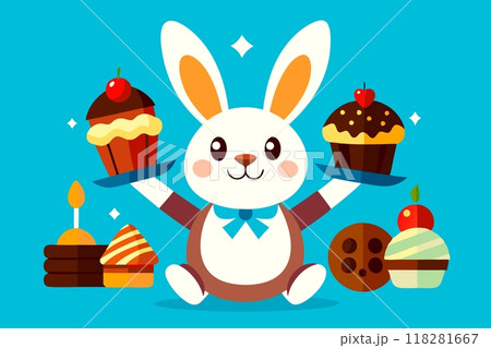 Wonderful white rabbit bunny with sweets,...のイラスト素材 [118281667] - PIXTA