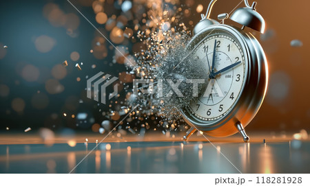 Surreal Clock Disintegrating into Tiny Particles 118281928