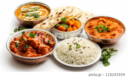 Colorful Spread of Indian Dishes 118281939