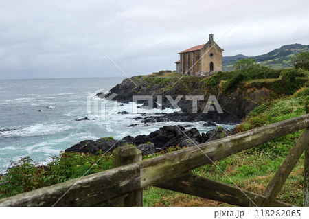 Hermitage of Saint Catherine: Coastal Church on a Cliff Amidst Ocean Waves Hills Hermitage of Saint Catherine: Coastal Church on a Cliff Amidst Ocean Waves Hills 118282065