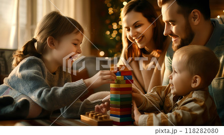 Family Playing Together, Creating Joyful Memories in a Cozy Living Room 118282080