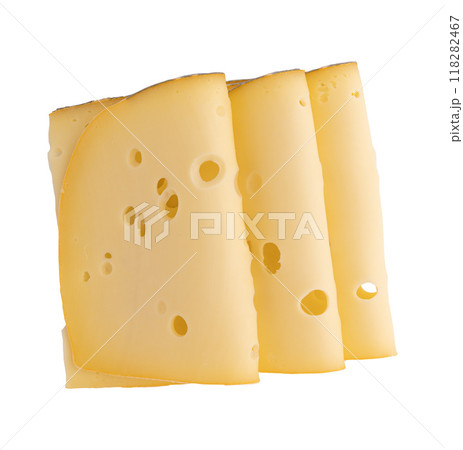 cheese slices on white background, top view 118282467