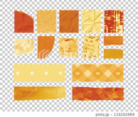 Stylish and cute paper collage material, background decoration illustration set, paper pieces, masking tape, orange 118282669
